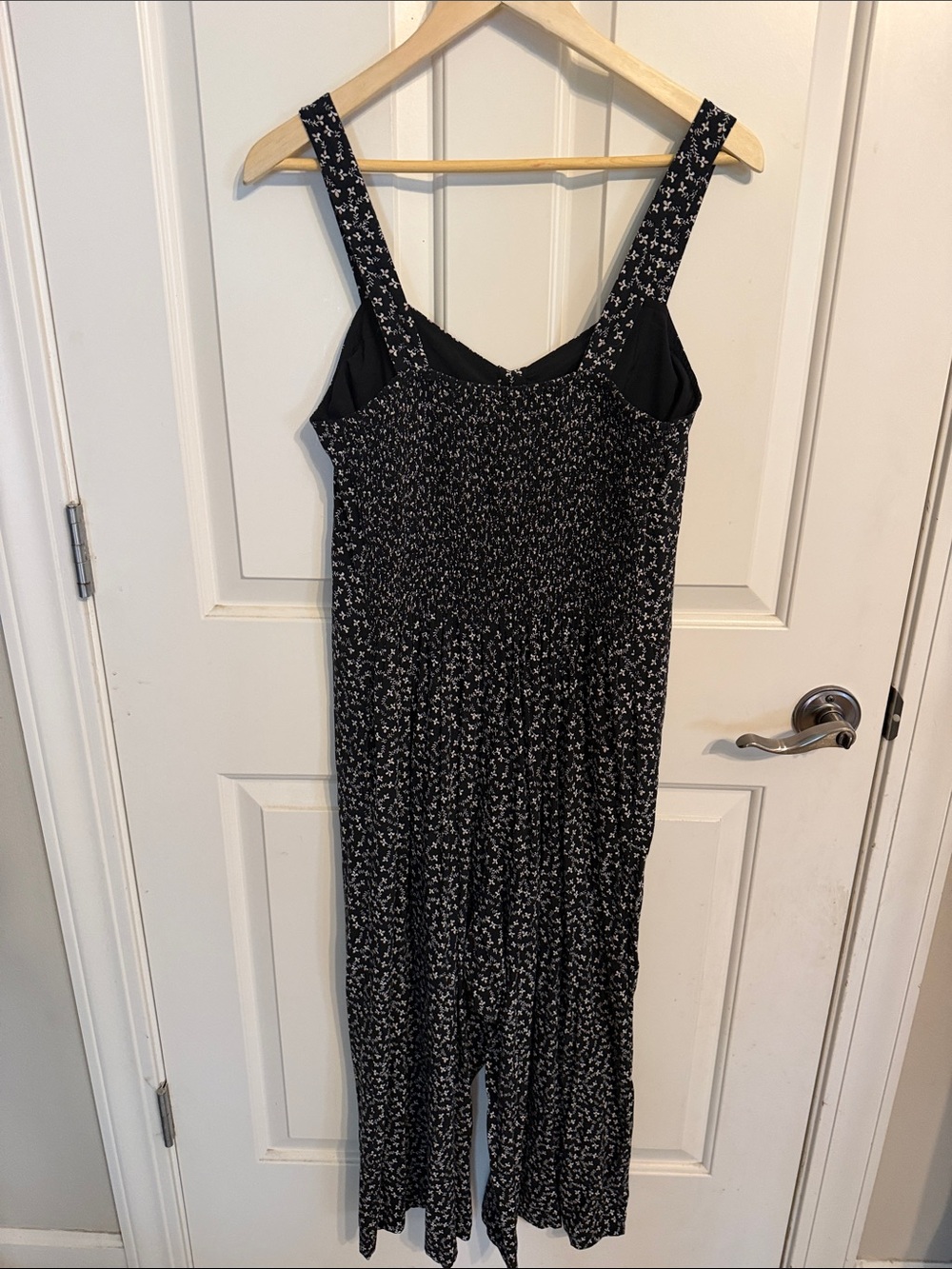 LOFT Black Floral Wide-Leg Jumpsuit with Thin Straps - Picture 5 of 6
